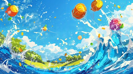 Minimalist Songkran Background Illustration with Water and Waves