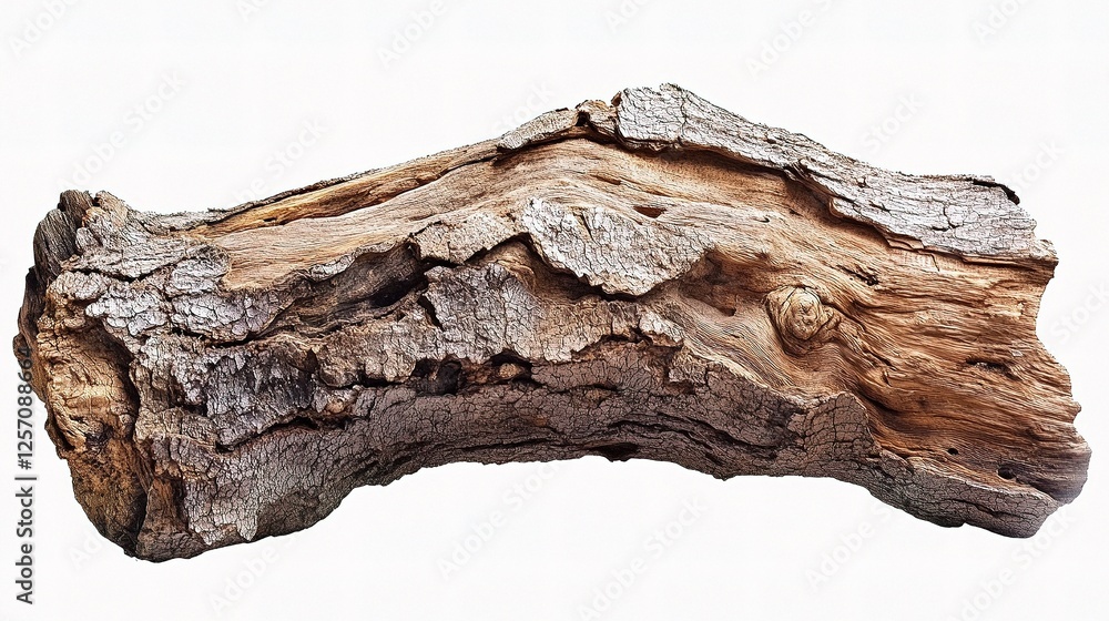 Poster weathered old log with textured bark and unique patterns isolated