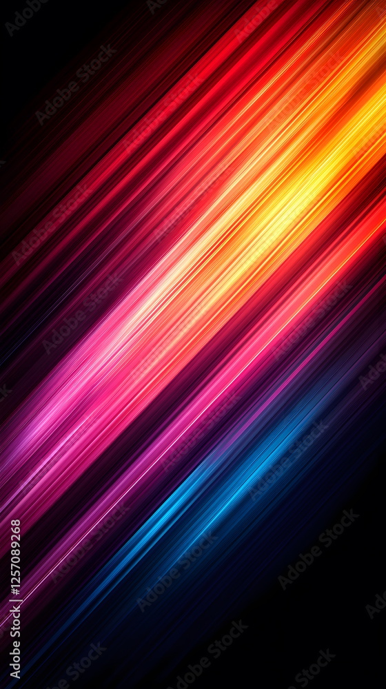 Poster colorful light streaks diagonally crossing a dark background creating a vibrant and dynamic composit
