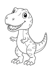 coloring page, simple black lineart illustration of a cute t-rex on white background. coloring page ready for print