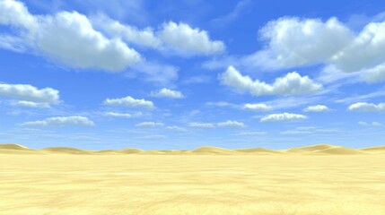 Obraz premium Vast Golden Desert Landscape Under a Clear Blue Sky with Soft White Clouds in the Distance