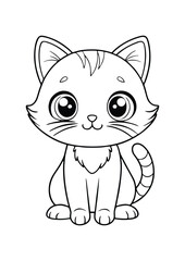 coloring page, simple black lineart illustration of a cute cat on white background. coloring page ready for print
