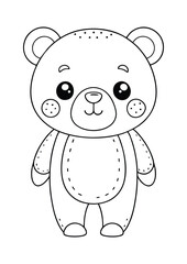coloring page, simple black lineart illustration of a cute tedy bear on white background. coloring page ready for print