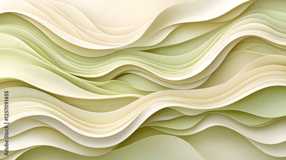 Poster soft textured abstract background with flowing lines in shades of beige and green creating a serene 
