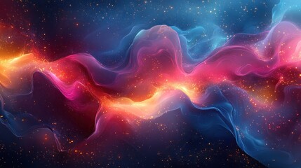 Abstract cosmic waves of vibrant colors flowing through a starry space, evoking a sense of wonder