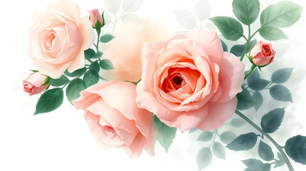 Fototapeta premium watercolor roses in soft pink hues neutral background. Watercolor Flowers. Watercolor floral illustration set. watercolor roses background. watercolor florals.