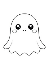 coloring page, simple black lineart illustration of a cute ghost on white background. coloring page ready for print