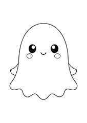 coloring page, simple black lineart illustration of a cute ghost on white background. coloring page ready for print