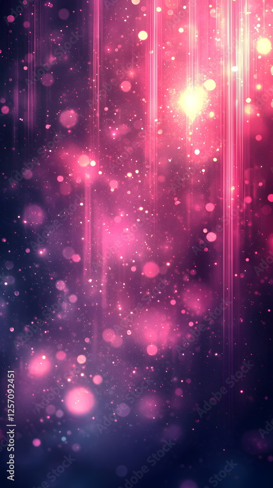 Poster vibrant abstract background with pink and purple bokeh lights and shimmering vertical lines creating