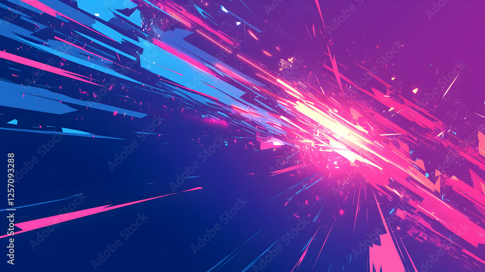 Poster abstract explosion of light and color bursting in geometric shapes