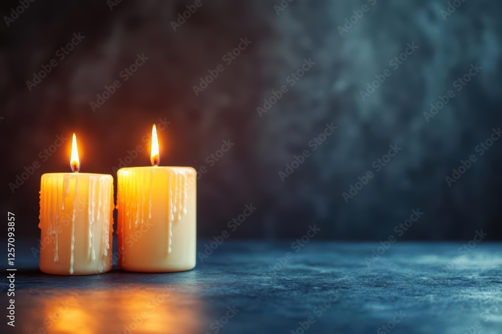 Poster two candles illuminated on dark background creating a calming and serene atmosphere in dim light