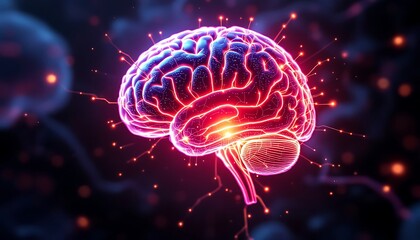 Human Brain with Glowing Connections Represents Artificial Intelligence and Neural Networks