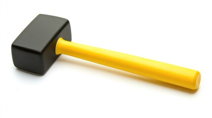 Black hammer with yellow handle on white background