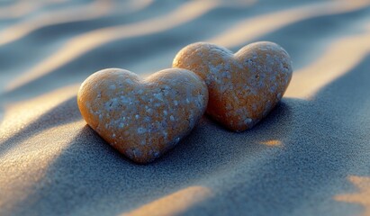 Obraz premium Heart Shaped Stones on Serene Sand Waves with Soft Natural Light