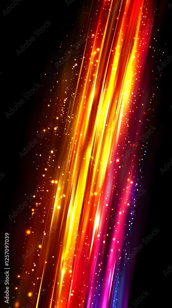Aufkleber colorful light streaks forming abstract patterns with sparkles on a black background creating a vibr