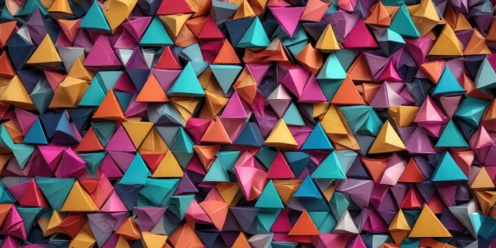 Horizontal composition of colorful abstract triangles and rectangles, triangles, horizontal, rectangles, shapes, composition