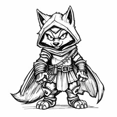 Hand-Drawn wolf assasin character