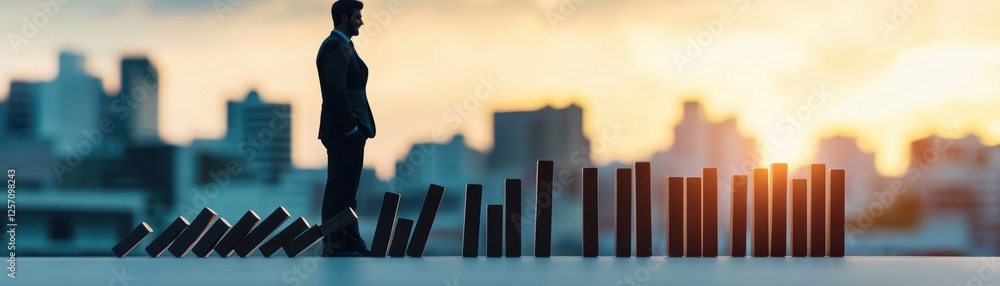 Aufkleber man standing on top of bar chart representing business growth and financial success