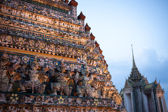 Wat Arun, or Temple of the Dawn, a Buddhist temple in Bangkok, Thailand, at sunset