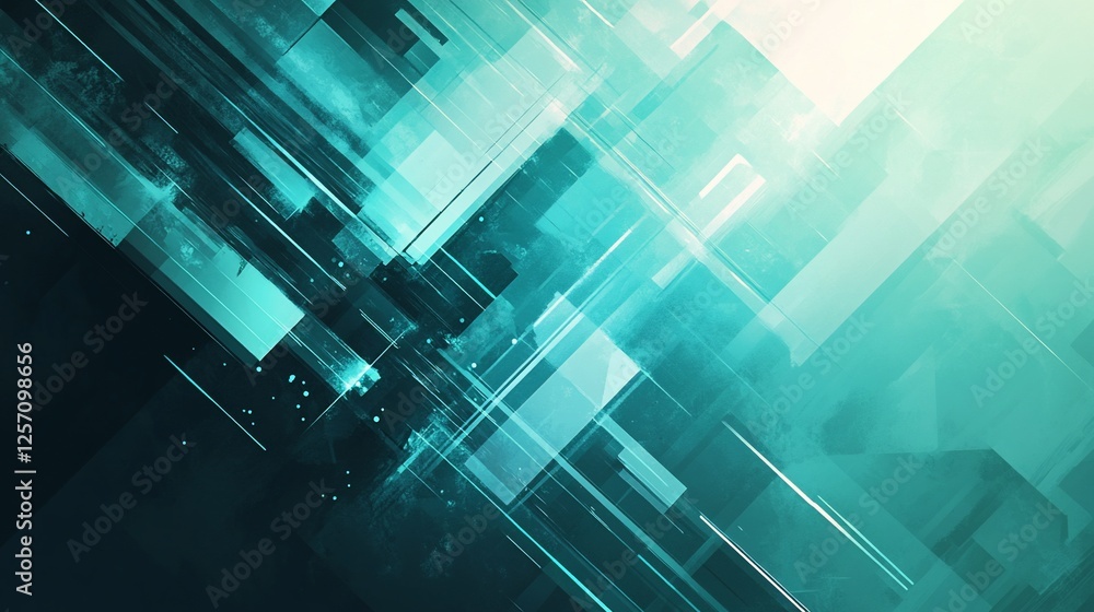 Poster abstract background with teal and white geometric shapes and lines creating a modern feel