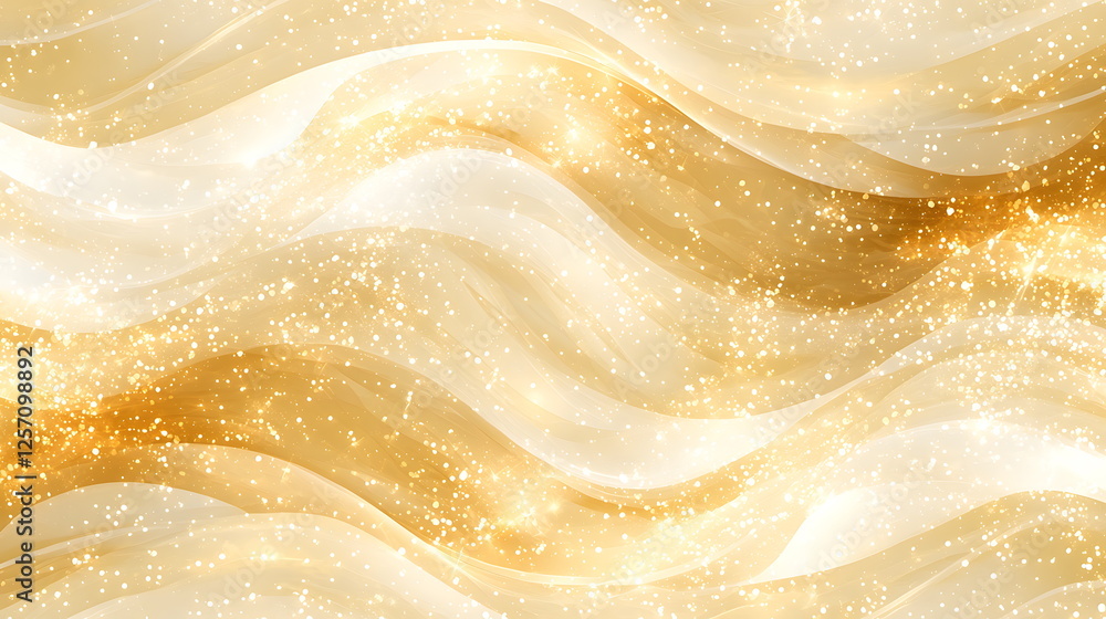 Poster golden wavy background with sparkling glitter and soft shimmering textures creating an elegant desig