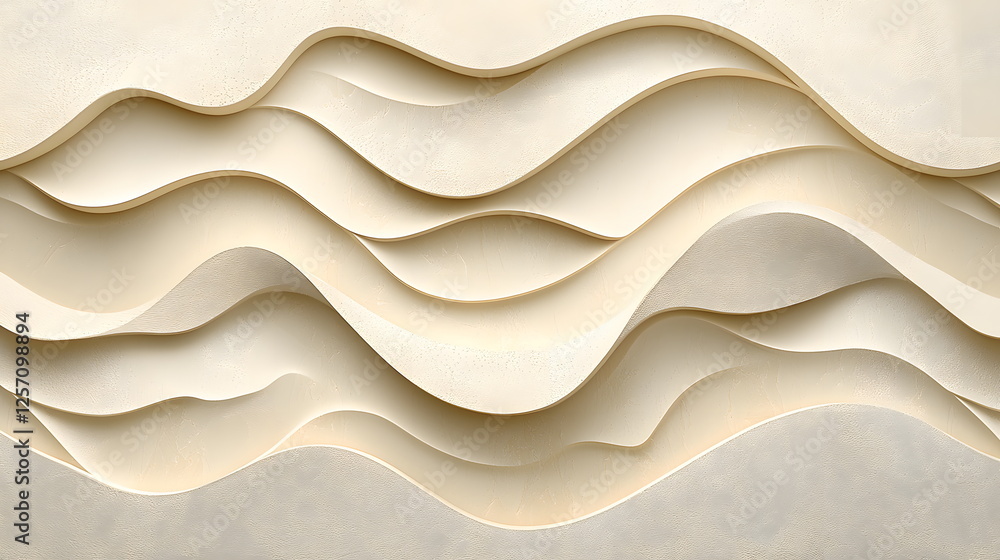 Poster layered beige waves flowing across a textured background, creating a sense of depth and elegance in 