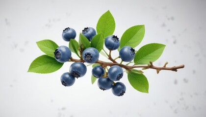 isolated blueberry branch on white background, nature, fruit, plant