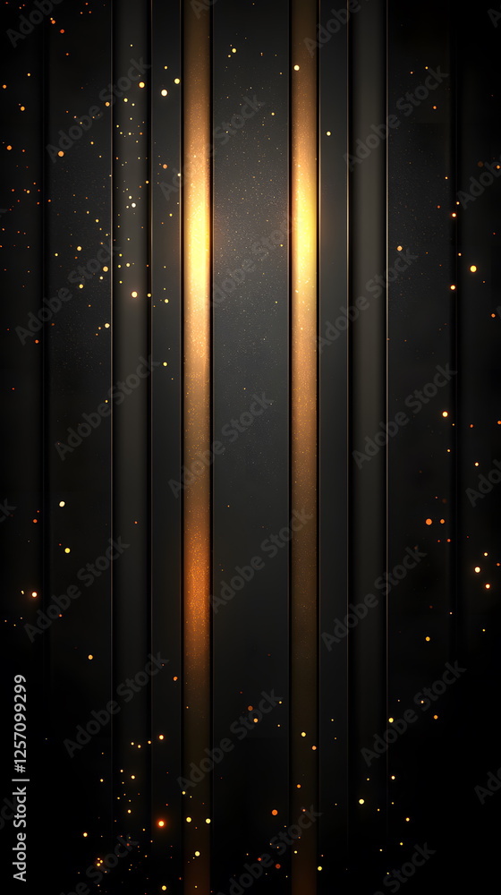Aufkleber golden light beams shining through dark vertical lines with sparkles creating a mystical atmosphere.