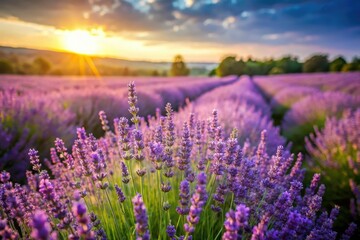 Fototapeta premium Lavender field on a sunny day with blurred background, scenery, sunlight, lavender, nature, countryside