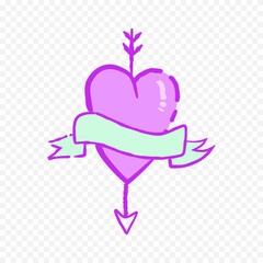 Doodle hand drawn heart drawing on white background