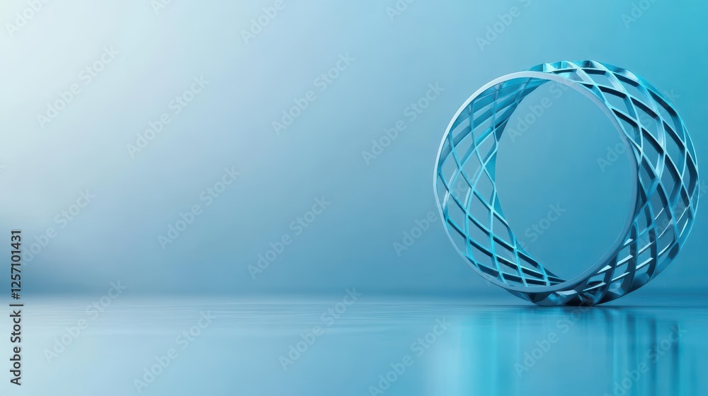 Poster Ring composed of intertwining blue and white lines in a circular shape on a plain background