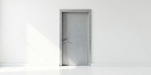 A Simple Grey Door in a Minimalist Room Setting with Natural Light Streaming Through an unseen Window