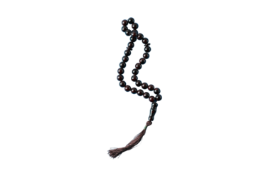 PNG, Ramadan.Black rosary beads, isolated on white background.