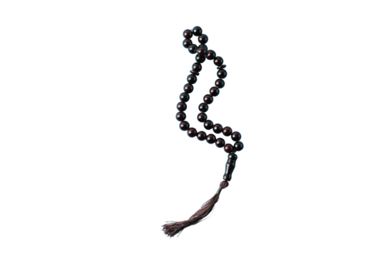 PNG, Ramadan.Black rosary beads, isolated on white background.