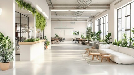 Bright and Creative Open Space Office Design with Greenery