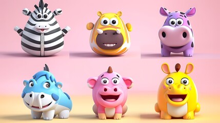 Naklejka premium Adorable 2D Emoji-Style Animals