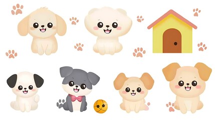 Obraz premium Adorable Kawaii Dog Clip Art Set