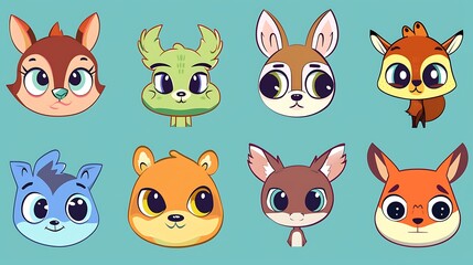 Playful Cartoon Animal Faces Collection