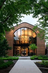 Obraz premium Modern Brick Home with Arched Window Facade