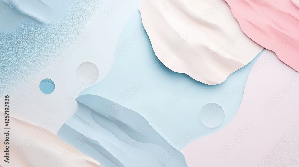 Poster abstract wavy background with flowing layers of pastel color and circle elements