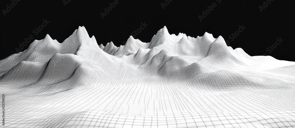 Poster minimalist wireframe landscape with sharp peaks and smooth valleys in 3d
