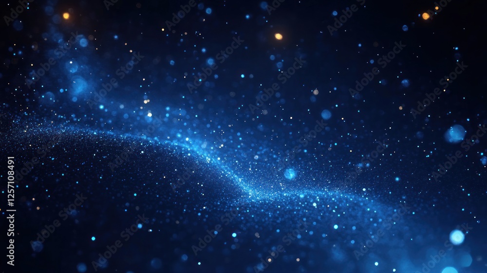 Aufkleber Abstract Blue Particles Floating in Dark Background with Glowing Effects and Depth