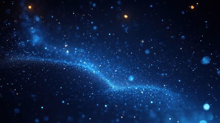 Fototapeta premium Abstract Blue Particles Floating in Dark Background with Glowing Effects and Depth