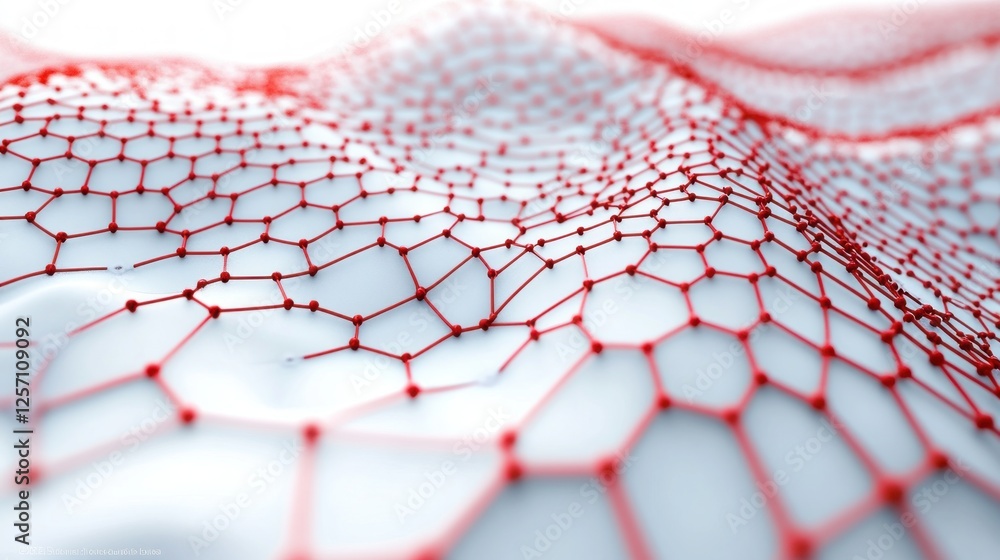 Poster hexagonal mesh structure minimalism with red nodes and ambient lighting