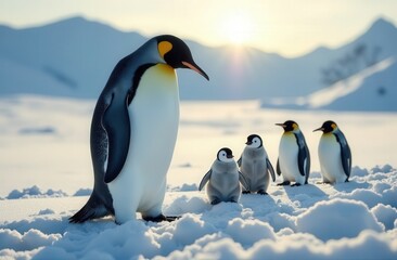 Obraz premium Penguins in the snow . Wild birds