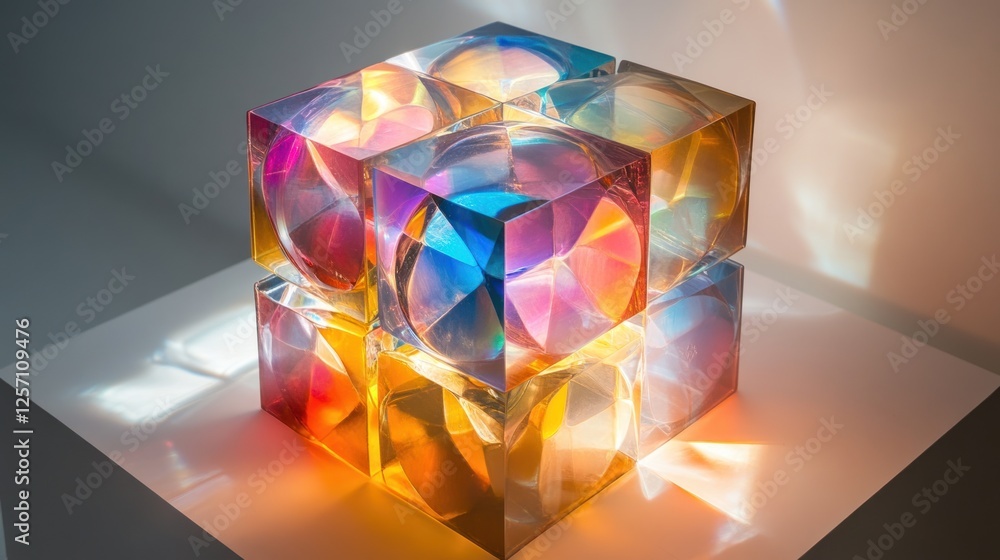 Poster chromatic cubes, a spectrum of light and geometric transparency design