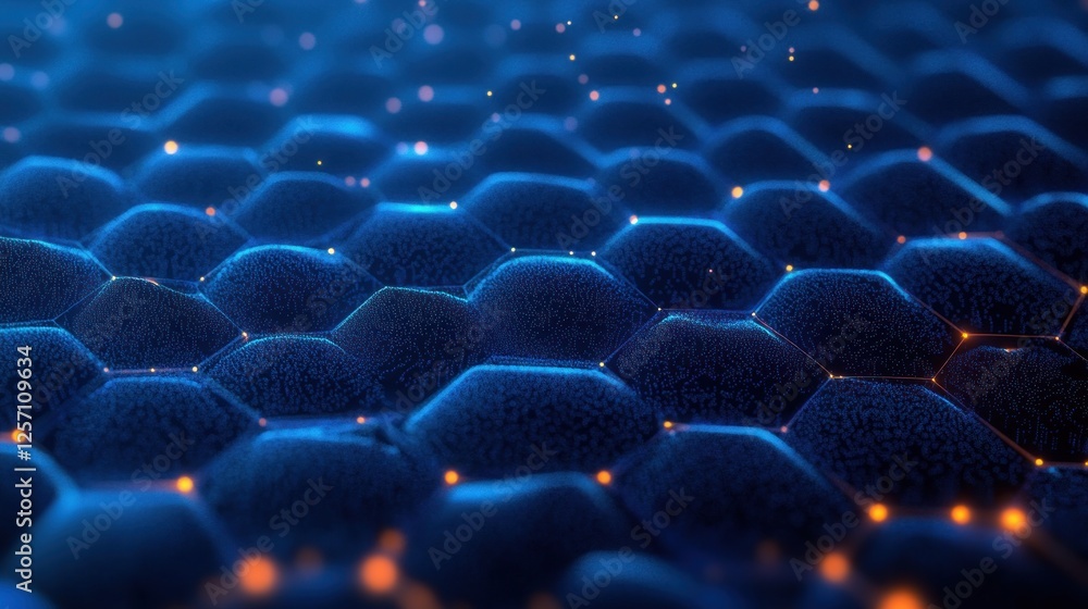 Poster futuristic abstract hexagonal grid background with soft blue lighting and light reflections in digit
