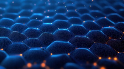 Fototapeta premium Futuristic Abstract Hexagonal Grid Background with Soft Blue Lighting and Light Reflections in Digital Art Style
