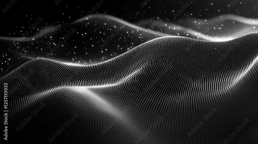 Aufkleber abstract black and white waves dynamic composition digital art visualization