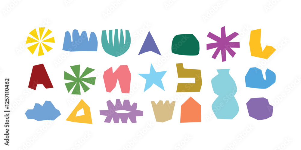 Fototapete Geometric shape and forms in hand-drawn style, Drawing abstract  elements design vector illustration	